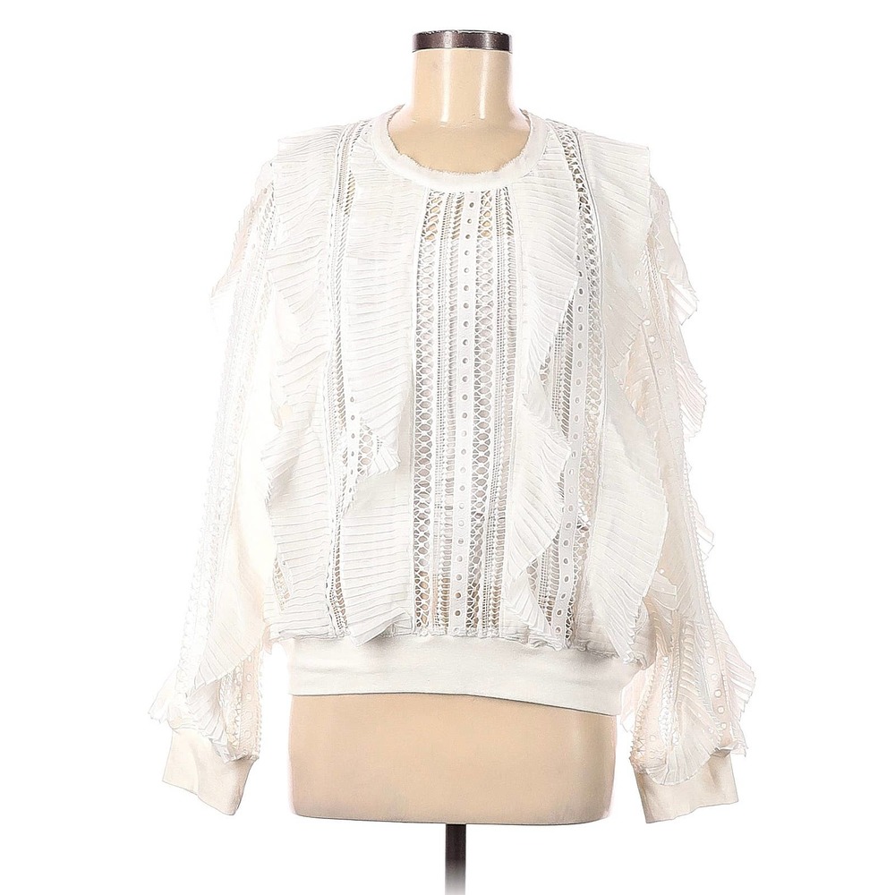 Anthropologie Allison New York Ruffle Lace Crochet Sweatshirt Top, White